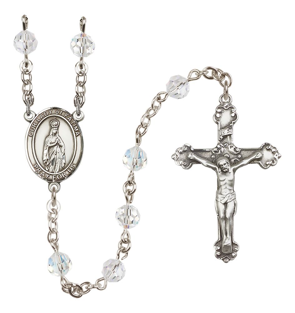 Our Lady of Fatima Sterling Silver Rosary, 6mm Austrian Crystal