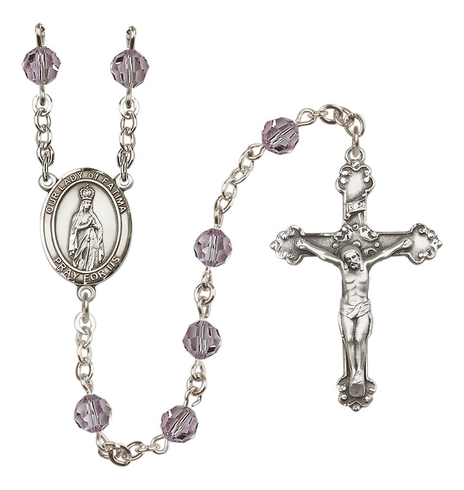 Our Lady of Fatima Sterling Silver Rosary, 6mm Austrian Crystal