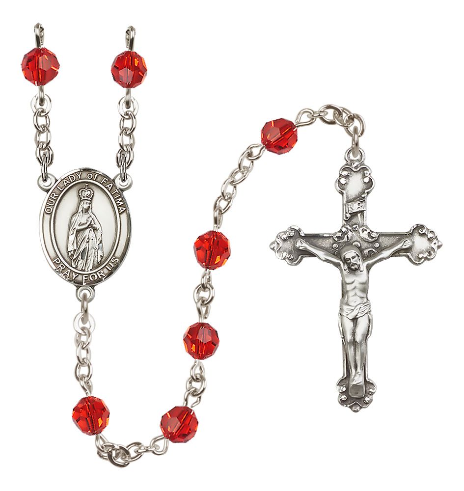 Our Lady of Fatima Sterling Silver Rosary, 6mm Austrian Crystal