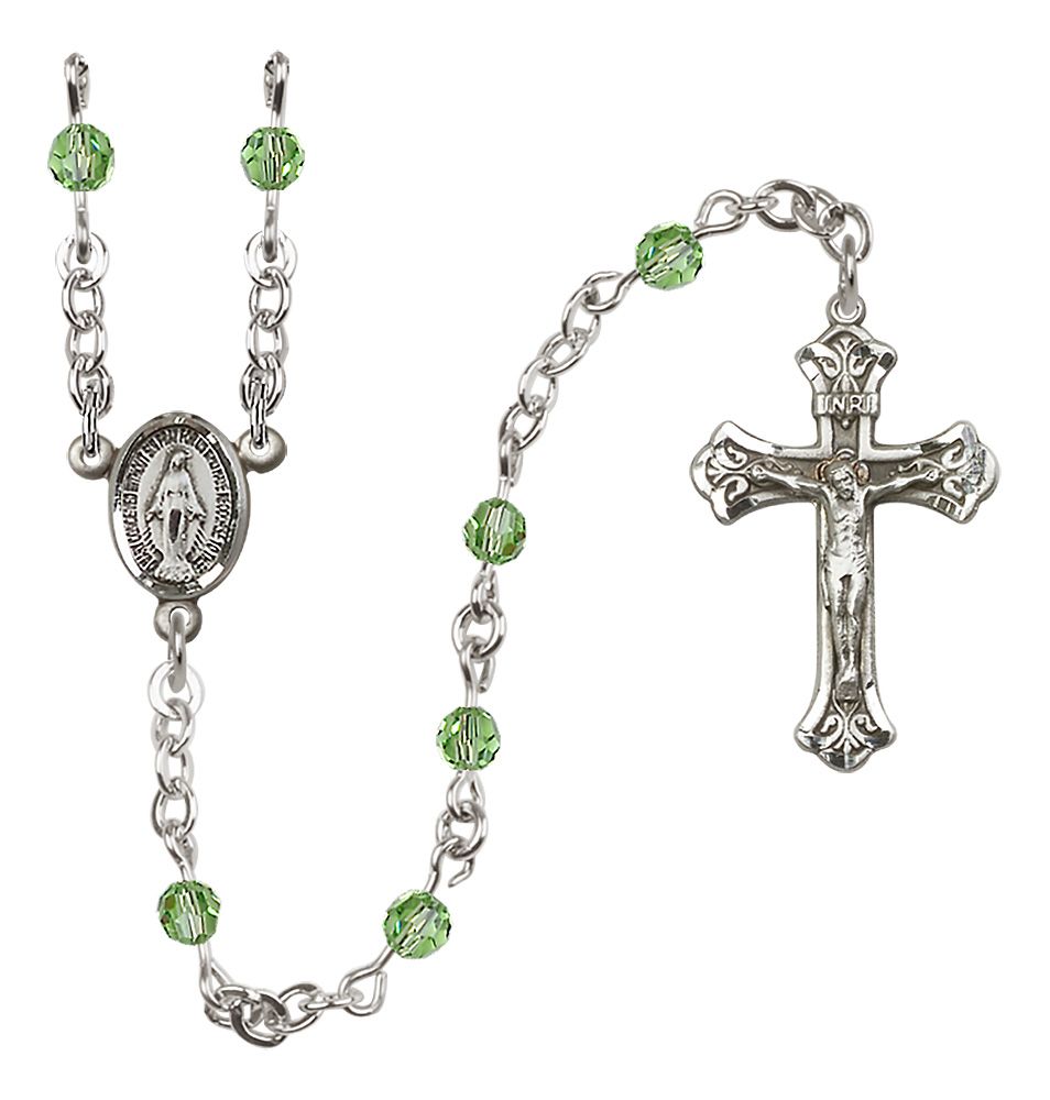 Miraculous Medal Birthstone Rosary, Sterling Silver & 4mm Crystal Beads