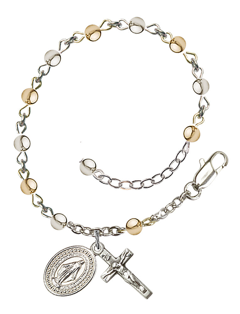 4mm Metal Bead Miraculous Rosary Bracelet - Two-Tone Gold Filled and Sterling