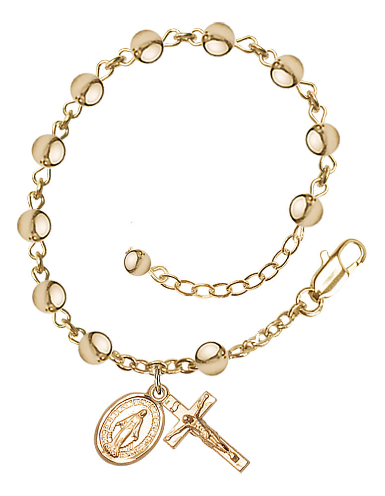 5mm Metal Bead Miraculous Rosary Bracelet - 14K Gold