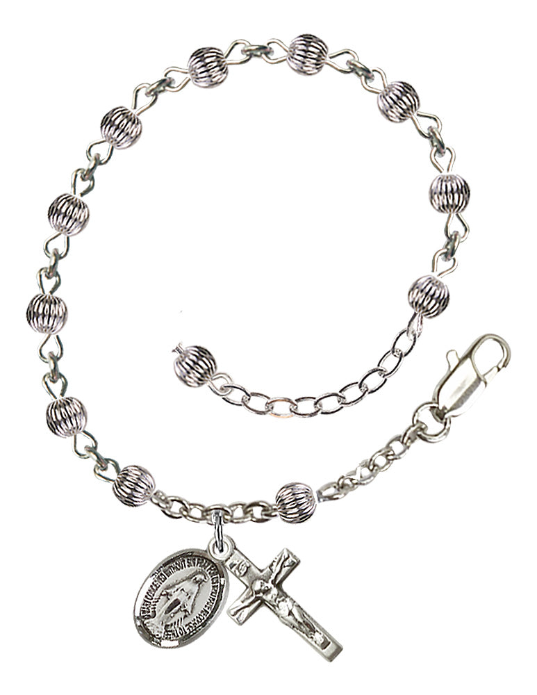 4mm Corrugated Metal Bead Miraculous Rosary Bracelet - Sterling Silver