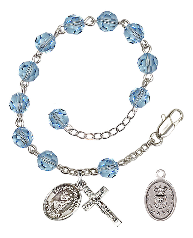 Saint Christopher Air Force Rosary Bracelet, 6mm Austrian Crystal