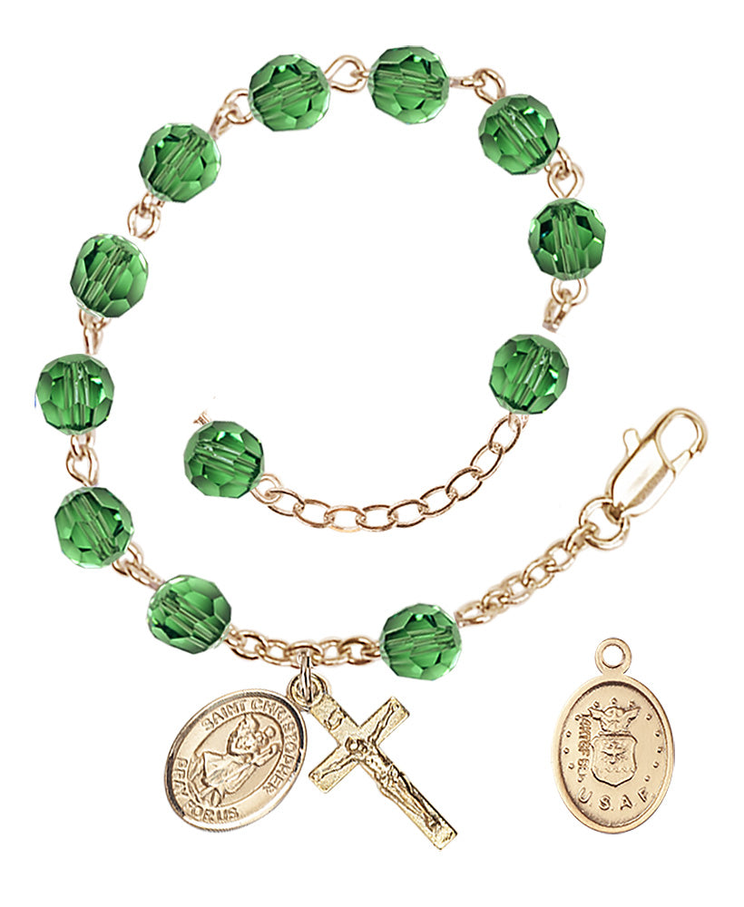 Saint Christopher Air Force Rosary Bracelet, 6mm Austrian Crystal
