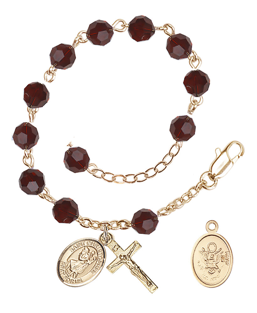 Saint Christopher Army Rosary Bracelet, 6mm Austrian Crystal