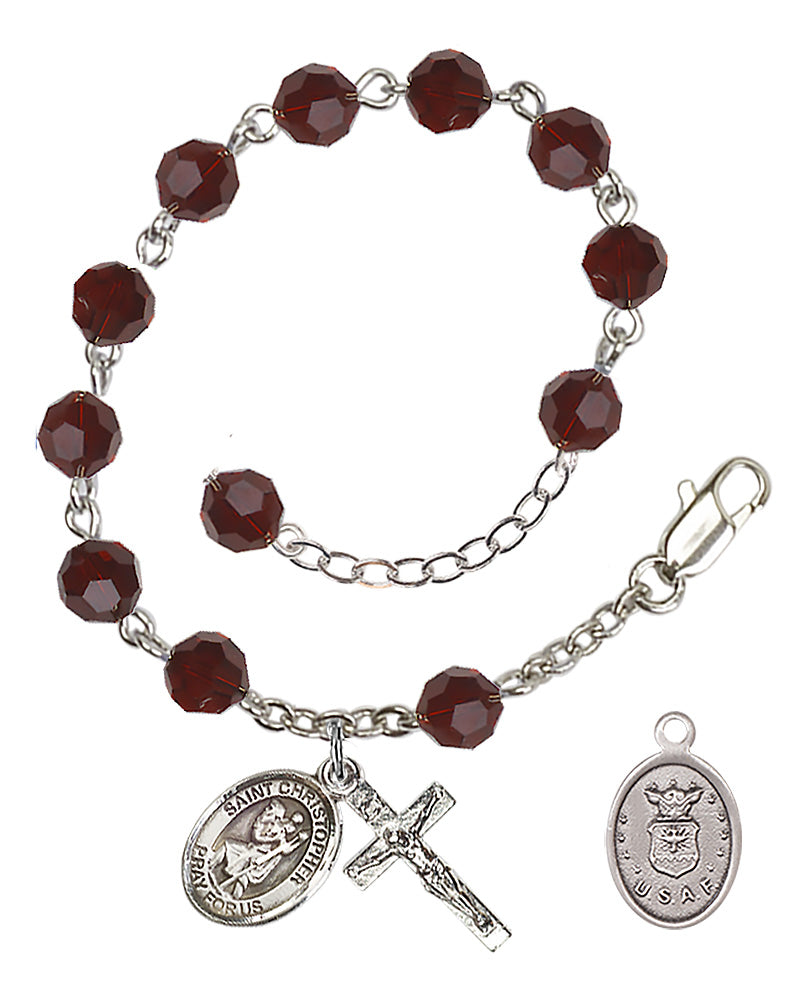 Saint Christopher Air Force Rosary Bracelet, 6mm Austrian Crystal