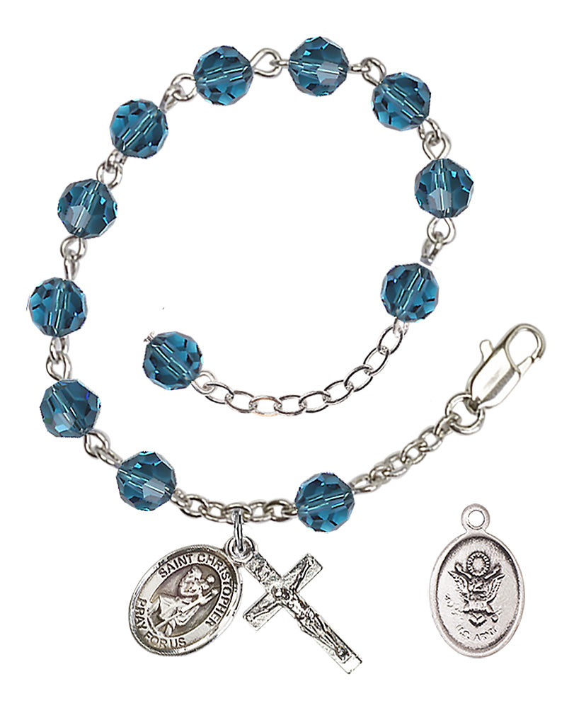 Saint Christopher Army Rosary Bracelet, 6mm Austrian Crystal