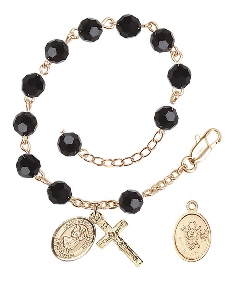 Saint Christopher Army Rosary Bracelet, 6mm Austrian Crystal