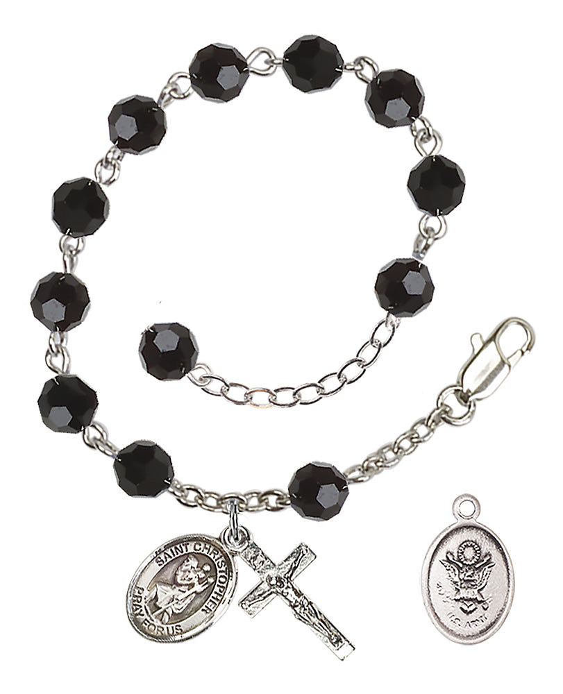 Saint Christopher Army Rosary Bracelet, 6mm Austrian Crystal