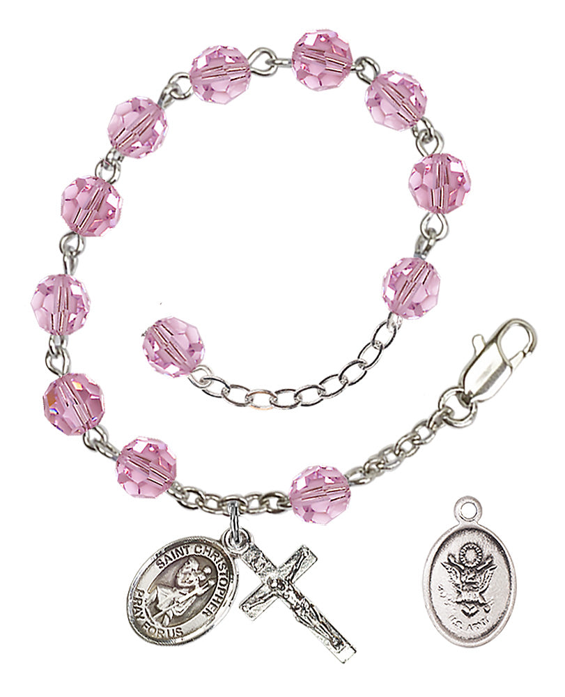 Saint Christopher Army Rosary Bracelet, 6mm Austrian Crystal