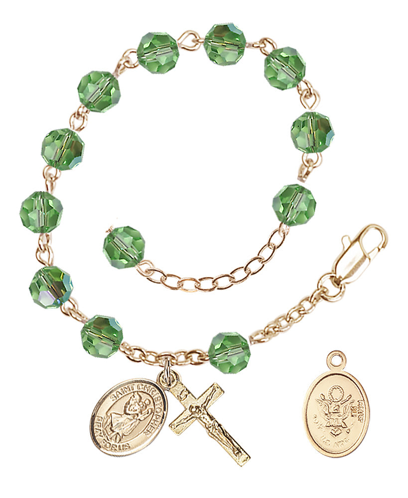 Saint Christopher Army Rosary Bracelet, 6mm Austrian Crystal