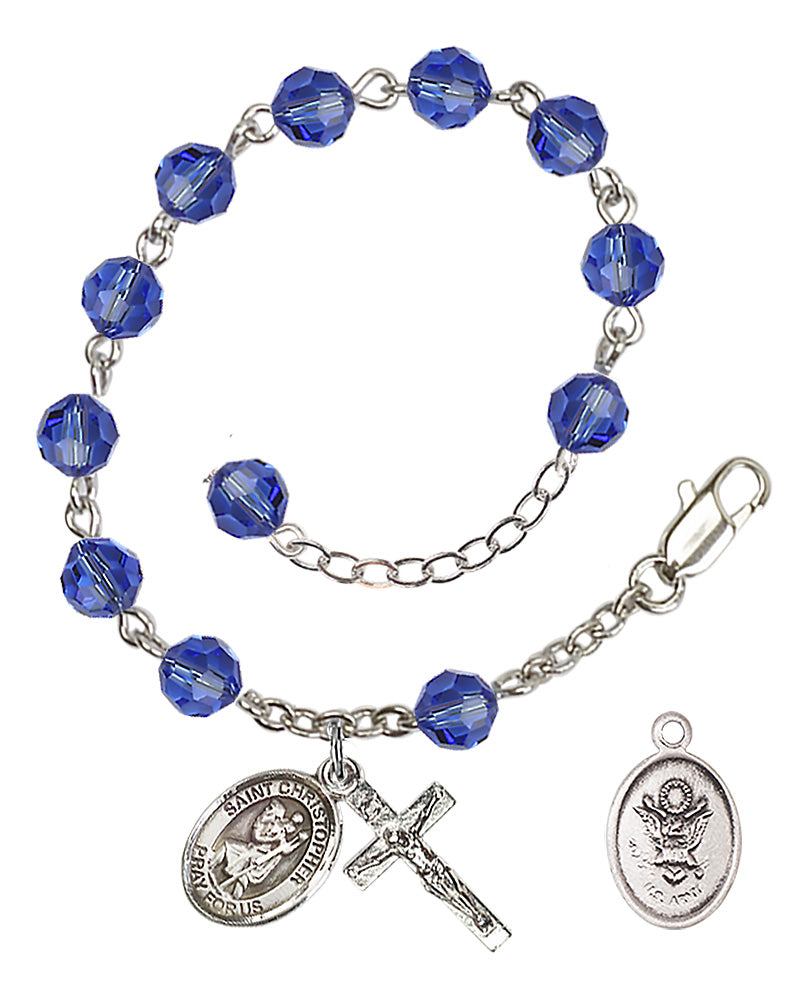 Saint Christopher Army Rosary Bracelet, 6mm Austrian Crystal