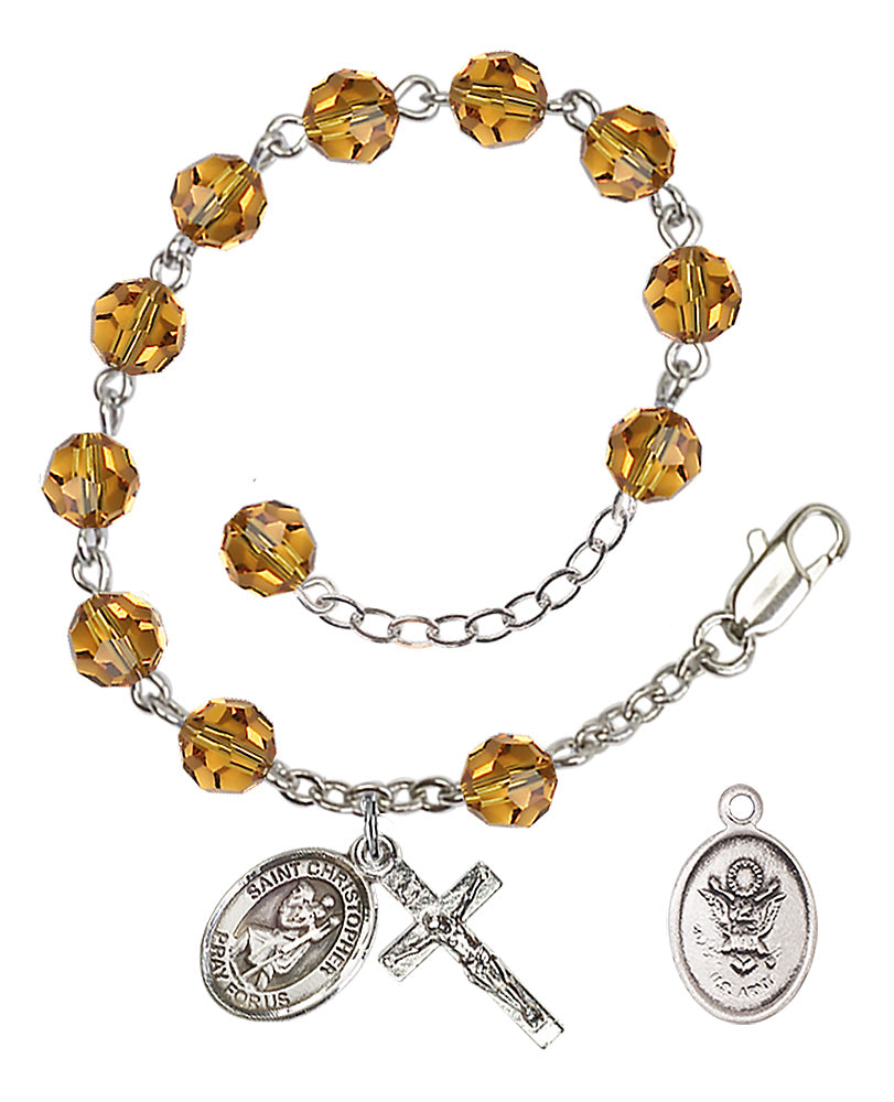 Saint Christopher Army Rosary Bracelet, 6mm Austrian Crystal