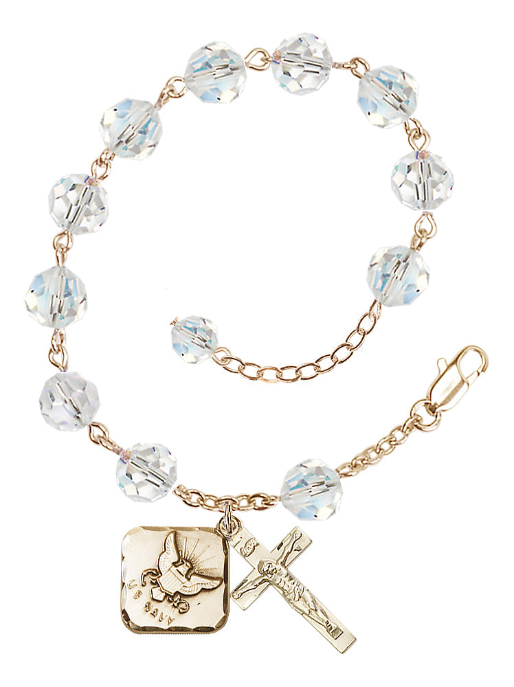 Navy Diamond Rosary Bracelet, 8mm Austrian Crystal - Gold Plate - Crystal