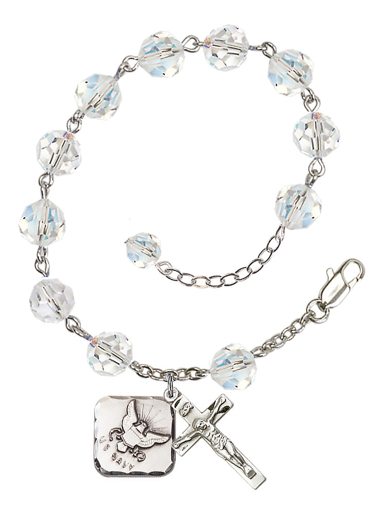 Navy Diamond Rosary Bracelet, 8mm Austrian Crystal - Silver Plate - Crystal