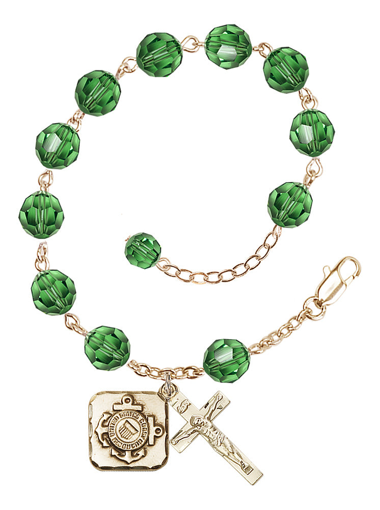 Coast Guard Diamond Rosary Bracelet, 8mm Austrian Crystal - Gold Plate - Erinite