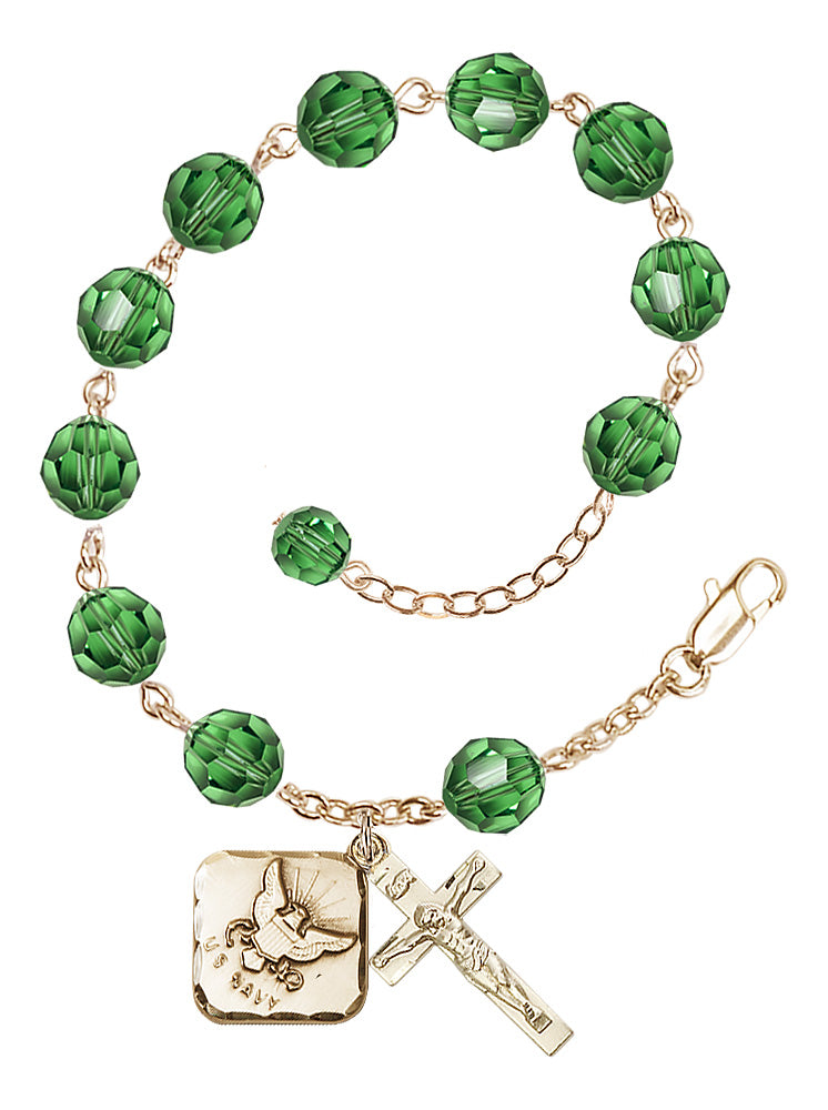 Navy Diamond Rosary Bracelet, 8mm Austrian Crystal - Gold Plate - Erinite