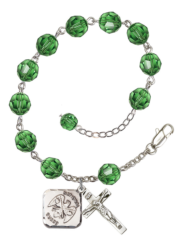National Guard Diamond Rosary Bracelet, 8mm Austrian Crystal - Silver Plate - Erinite