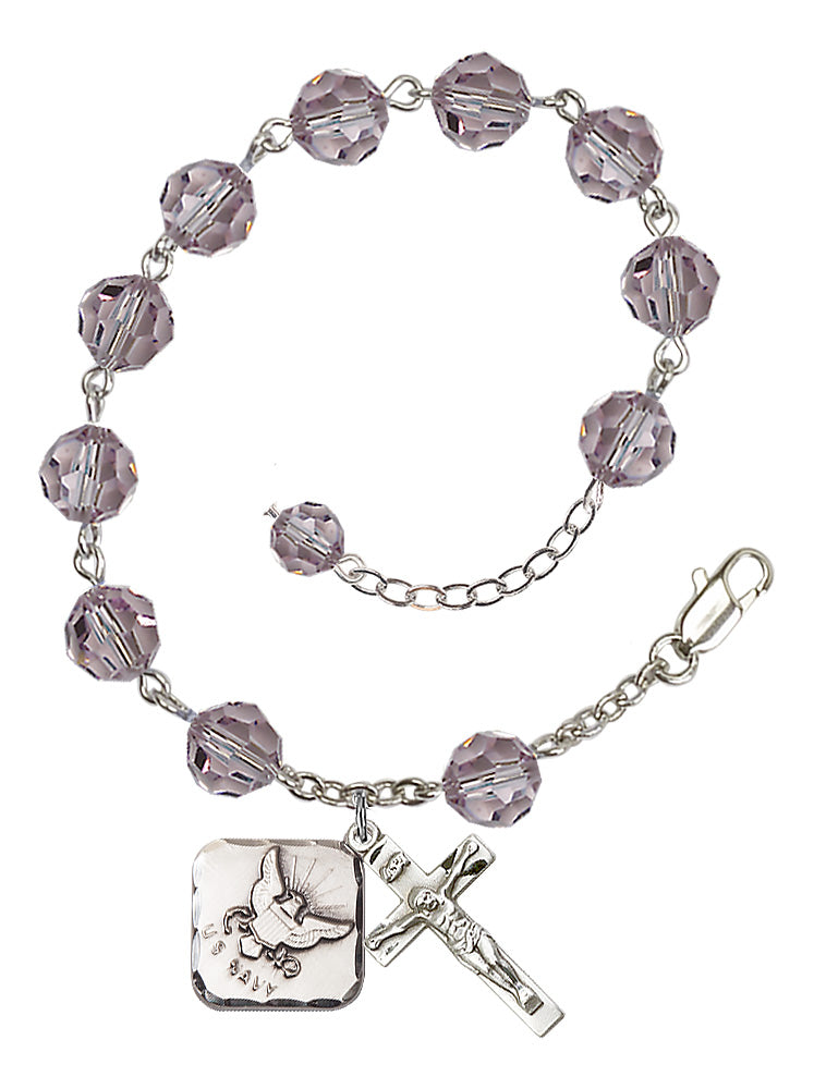 Navy Diamond Rosary Bracelet, 8mm Austrian Crystal - Silver Plate - Light Amethyst