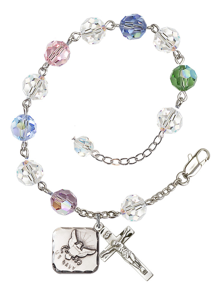 Navy Diamond Rosary Bracelet, 8mm Austrian Crystal - Silver Plate - Multi-Color
