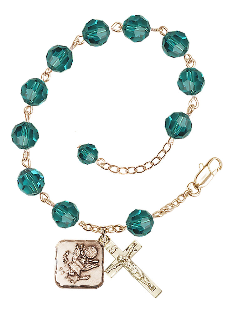 Army Diamond Rosary Bracelet, 8mm Austrian Crystal - Gold Plate - Zircon