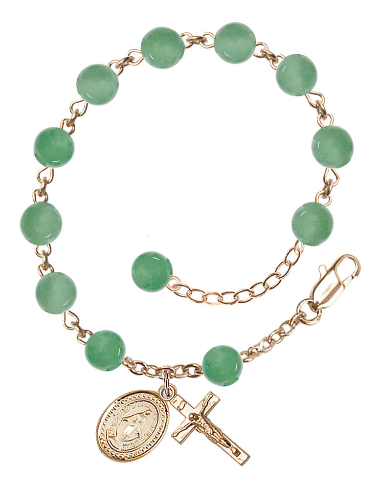 Miraculous Medal Semi-Precious Stone Rosary Bracelet - Gold Plate - Aventurine