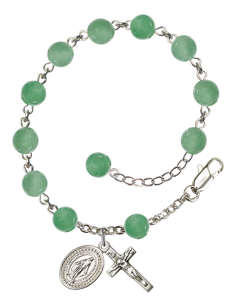 Miraculous Medal Semi-Precious Stone Rosary Bracelet - Silver Plate - Aventurine