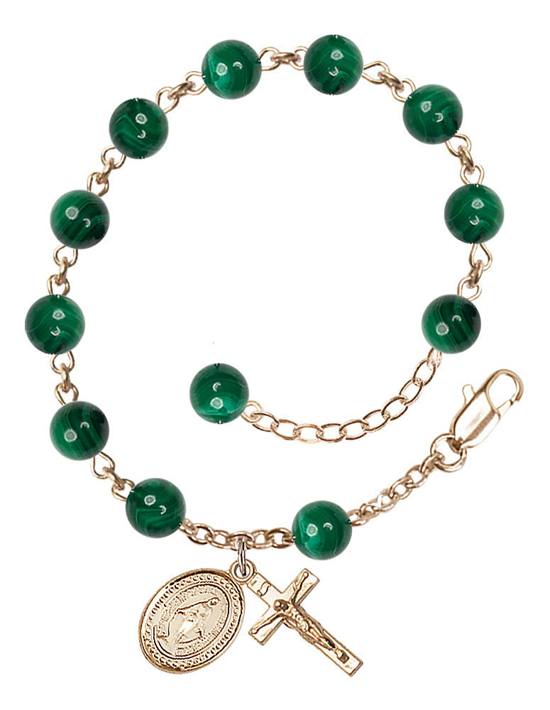 Miraculous Medal Semi-Precious Stone Rosary Bracelet - Gold Plate - Malachite