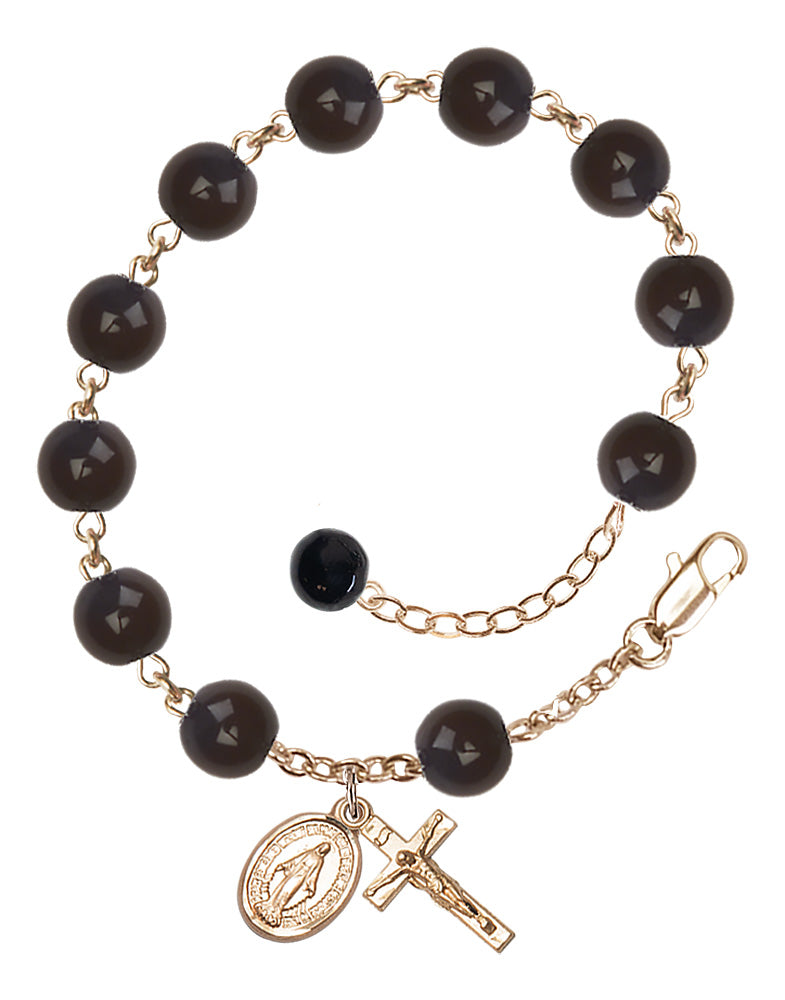 8mm Onyx and Hematite Miraculous Rosary Bracelet - 14K Gold - Black Onyx