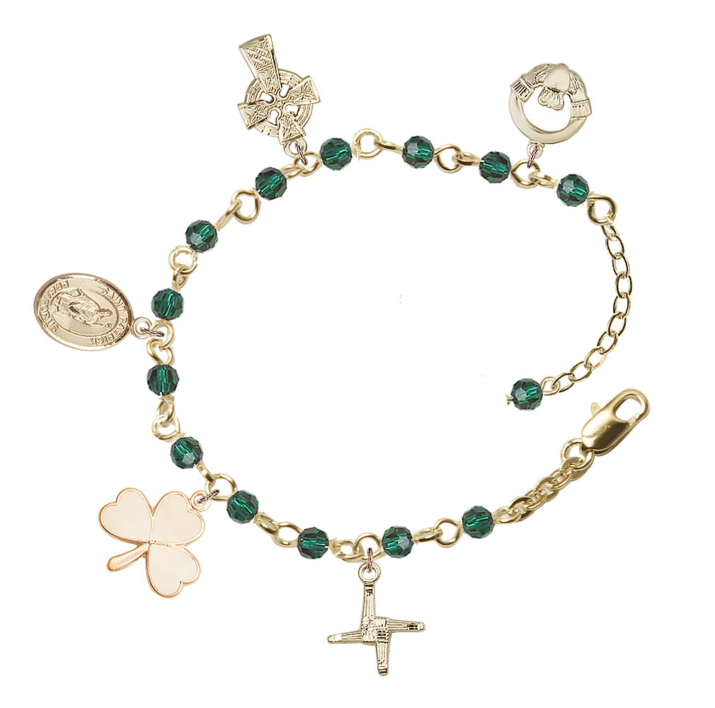 Irish Charm Bracelet - Gold Plate - Emerald