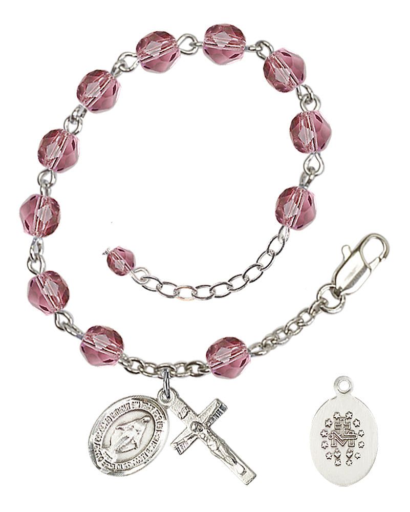 Miraculous Rosary Bracelet - Silver Plate - February - Amethyst