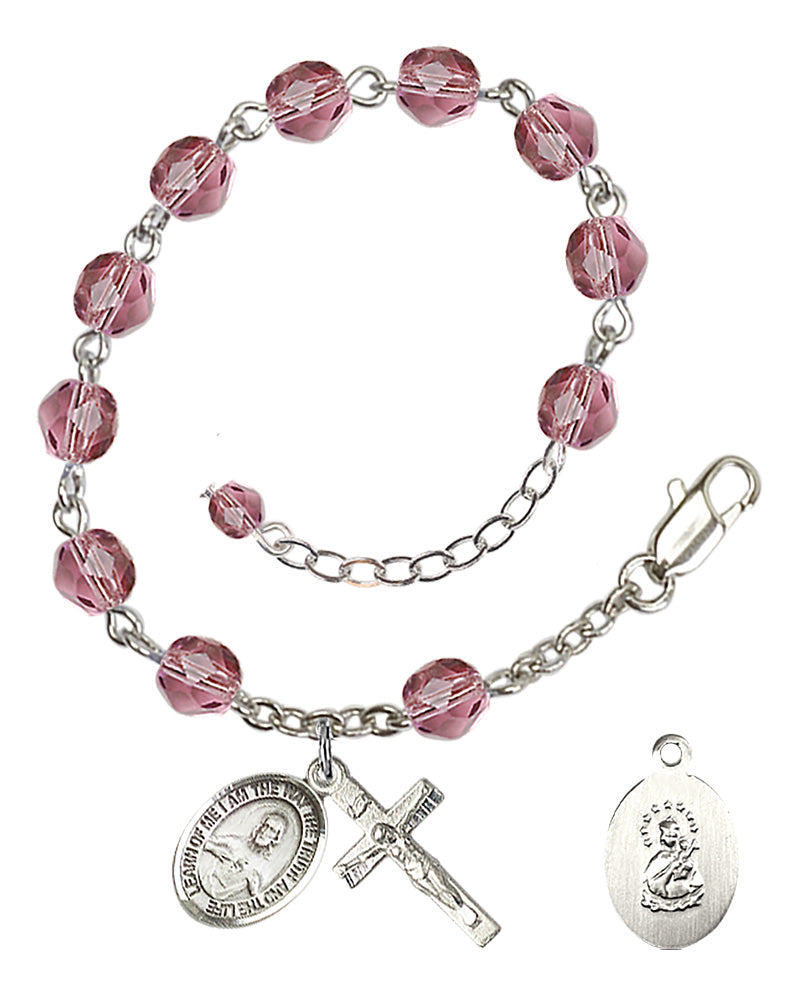 Scapular Rosary Bracelet - Silver Plate - February - Amethyst