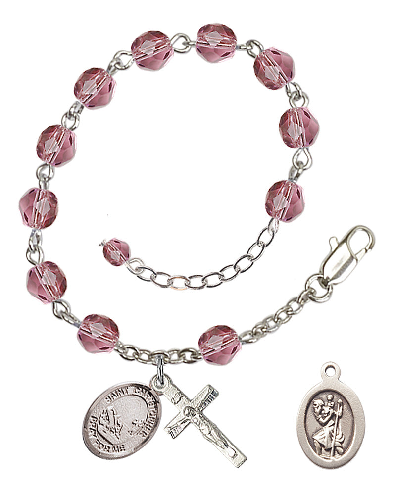 Saint Christopher Fishing Rosary Bracelet - Silver Plate - February - Amethyst