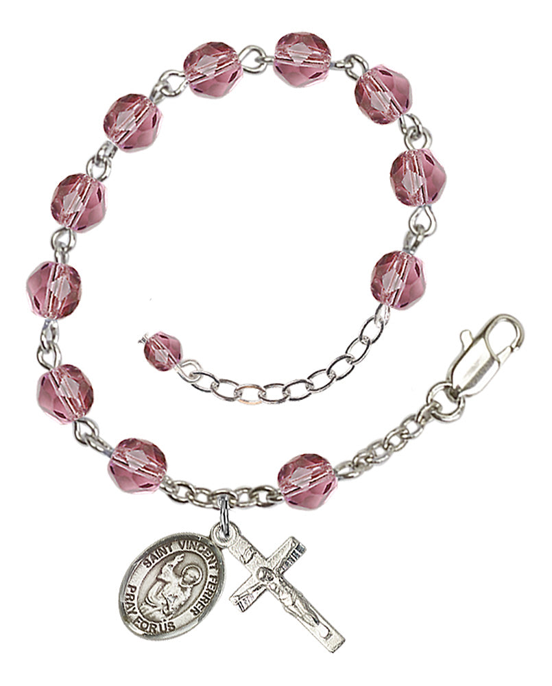 Saint Vincent Ferrer Rosary Bracelet - Silver Plate - February - Amethyst