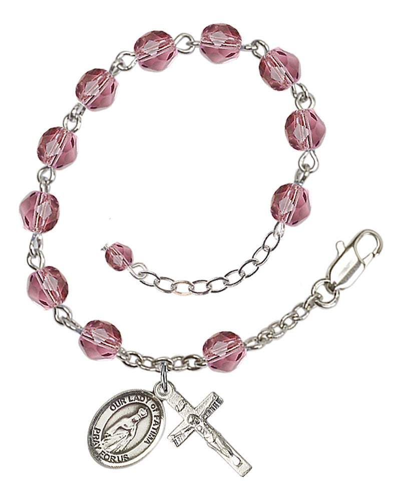 Our Lady of Fatima Rosary Bracelet - Silver Plate - February - Amethyst