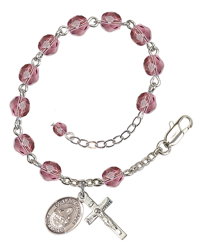 Our Lady of Grapes Rosary Bracelet - Silver Plate - February - Amethyst