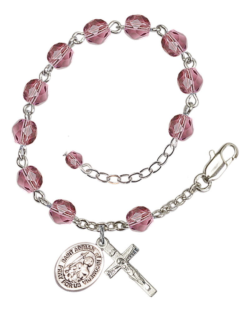 Saint Adrian of Nicomedia Rosary Bracelet - Silver Plate - February - Amethyst