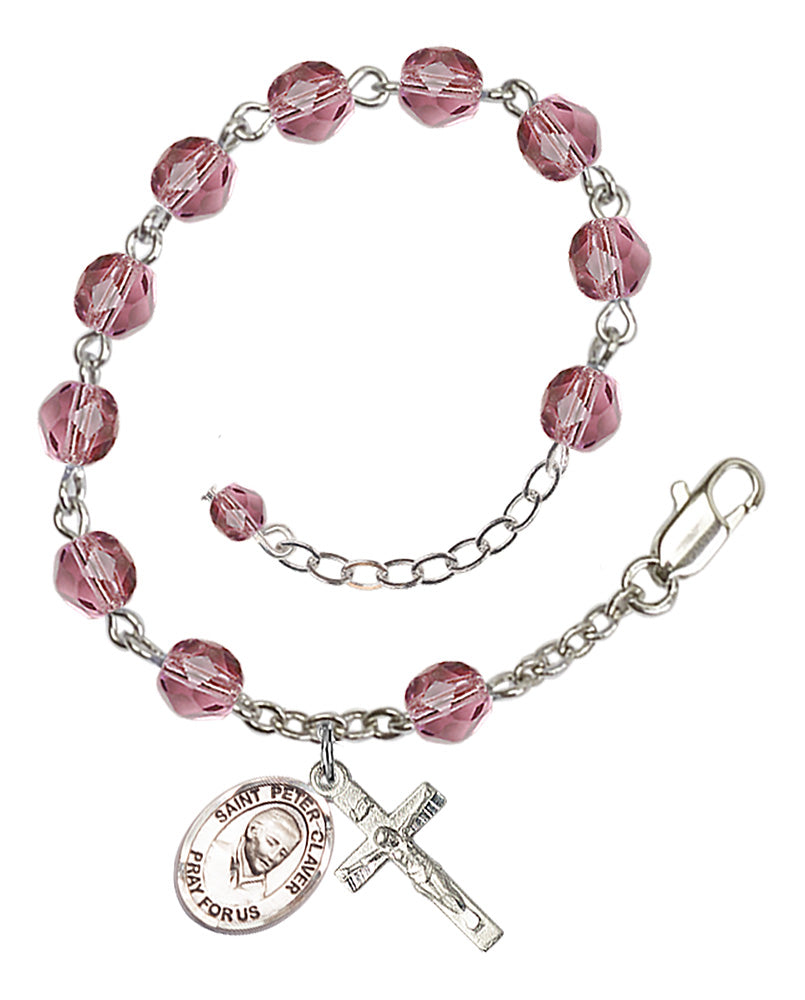 Saint Peter Claver Rosary Bracelet - Silver Plate - February - Amethyst