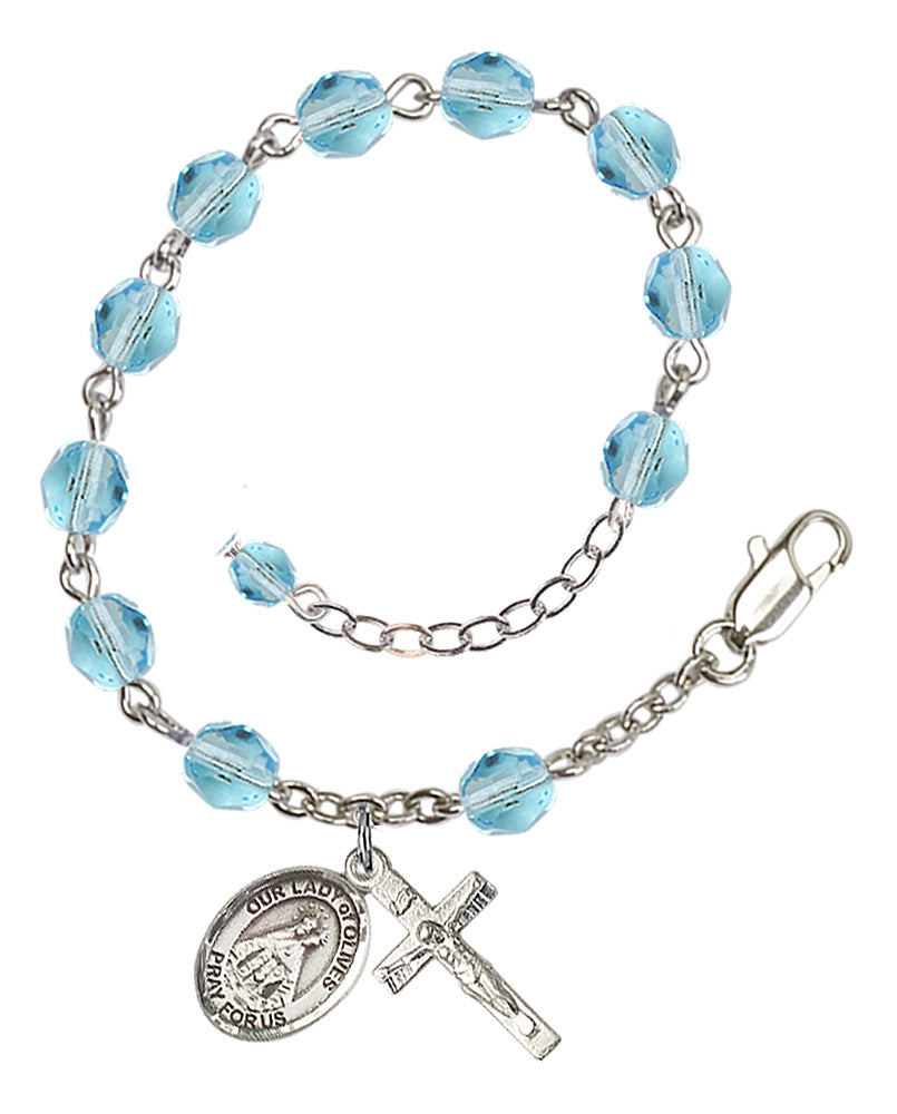 Our Lady of Olives Rosary Bracelet - Silver Plate - March - Aqua