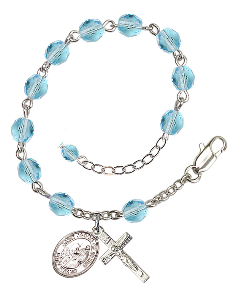 Saint Jacob of Nisibis Rosary Bracelet - Silver Plate - March - Aqua