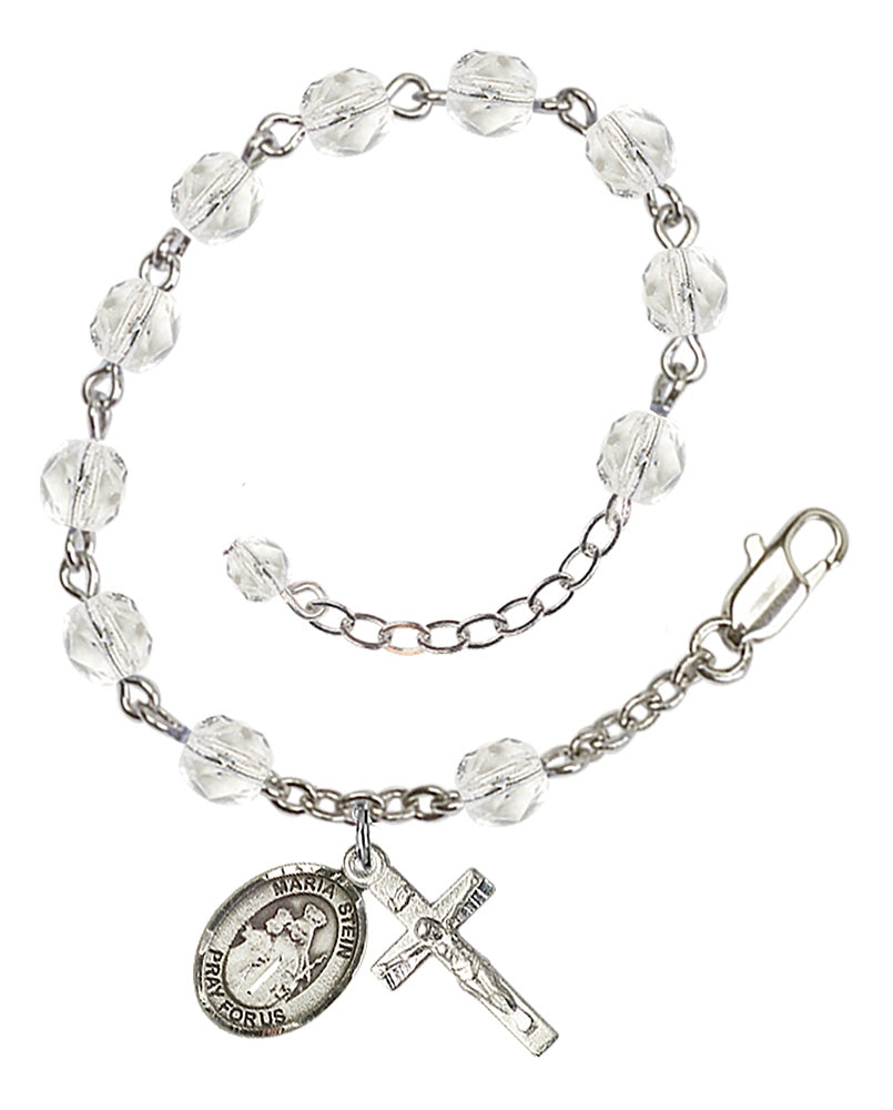 Maria Stein Rosary Bracelet - Silver Plate - April - Crystal