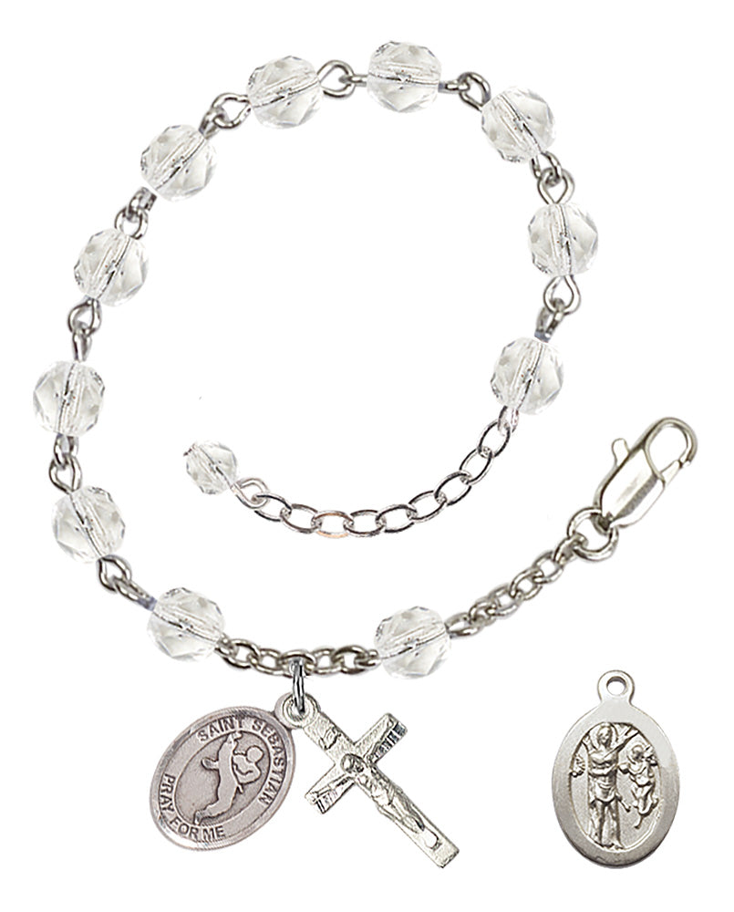 Saint Sebastian Martial Arts Rosary Bracelet - Silver Plate - April - Crystal