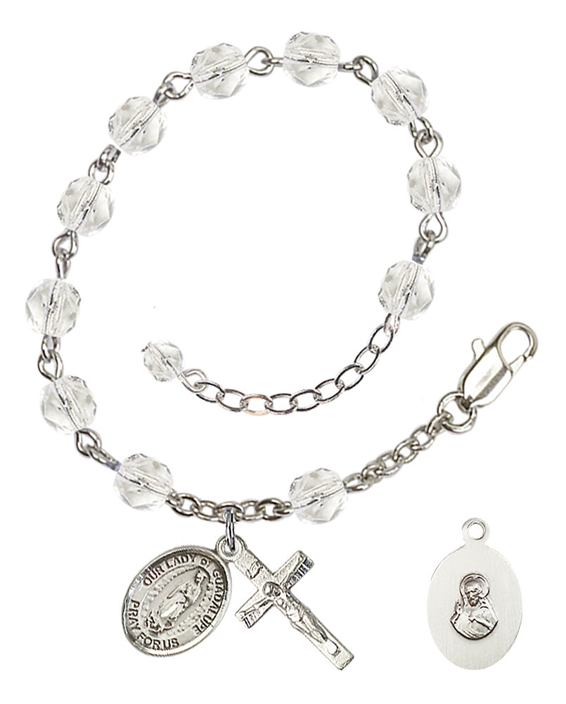 Our Lady of Guadalupe Rosary Bracelet - Silver Plate - April - Crystal