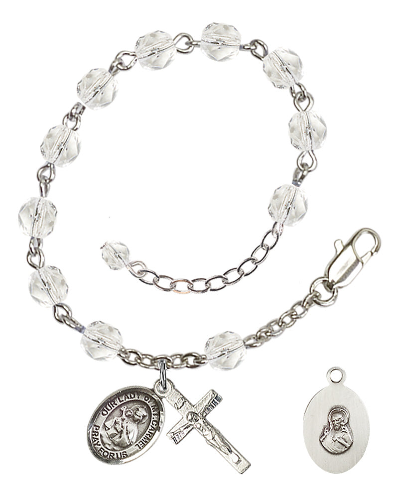 Our Lady of Mount Carmel Rosary Bracelet - Silver Plate - April - Crystal