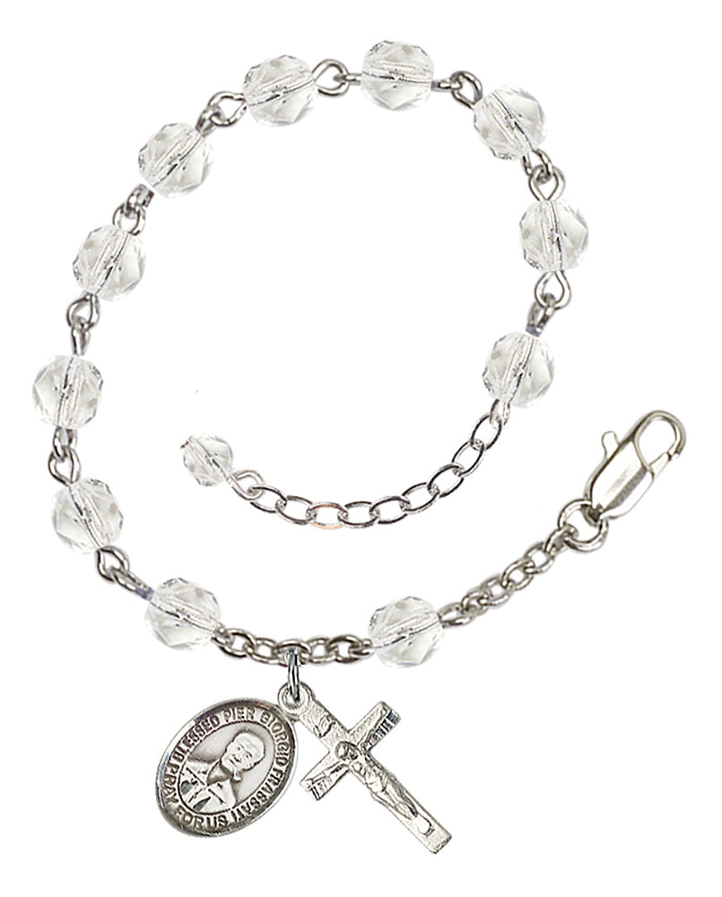 Blessed Pier Giorgio Frassati Rosary Bracelet - Silver Plate - April - Crystal