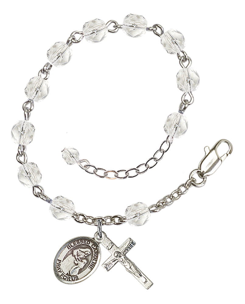 Blessed Caroline Gerhardinger Rosary Bracelet - Silver Plate - April - Crystal