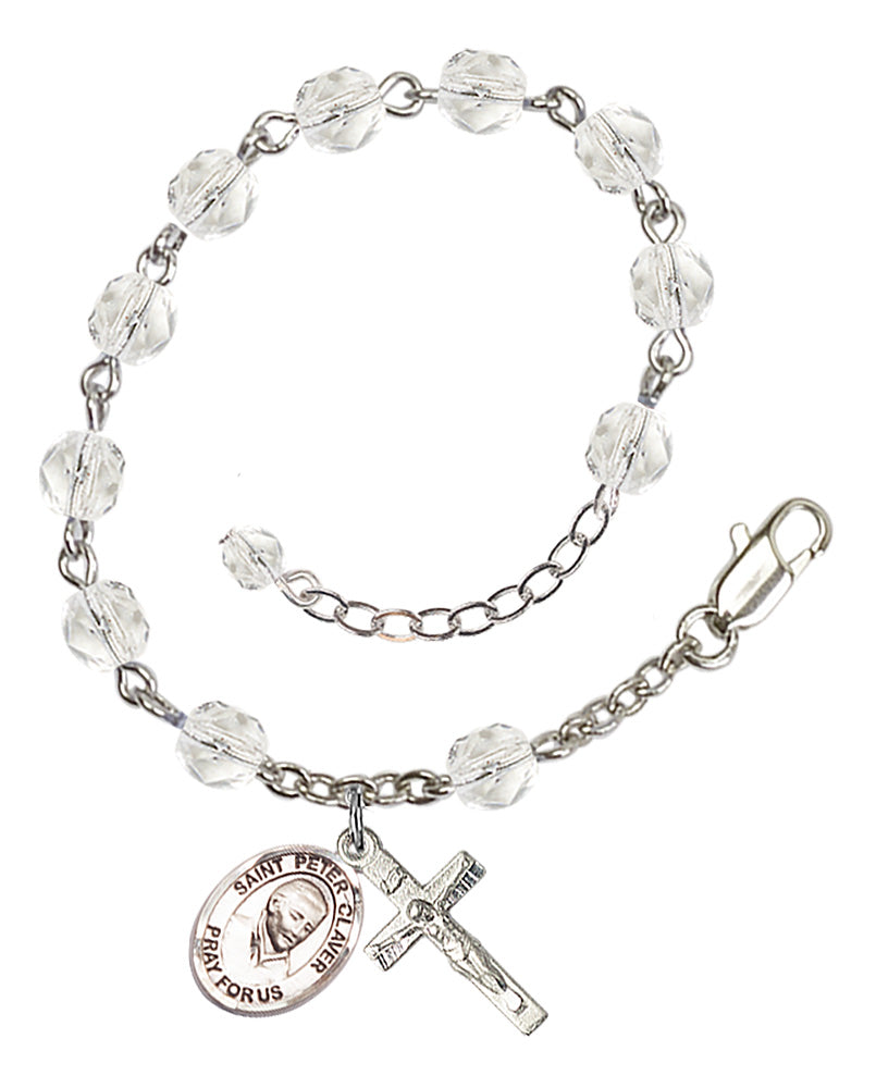 Saint Peter Claver Rosary Bracelet - Silver Plate - April - Crystal