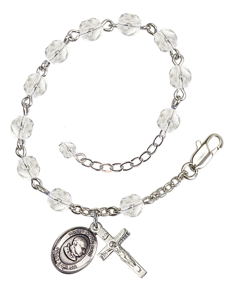 Saint John XXIII Rosary Bracelet - Silver Plate - April - Crystal