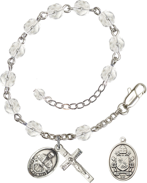 Pope Leo XIV Rosary Bracelet - Silver Plate - April - Crystal